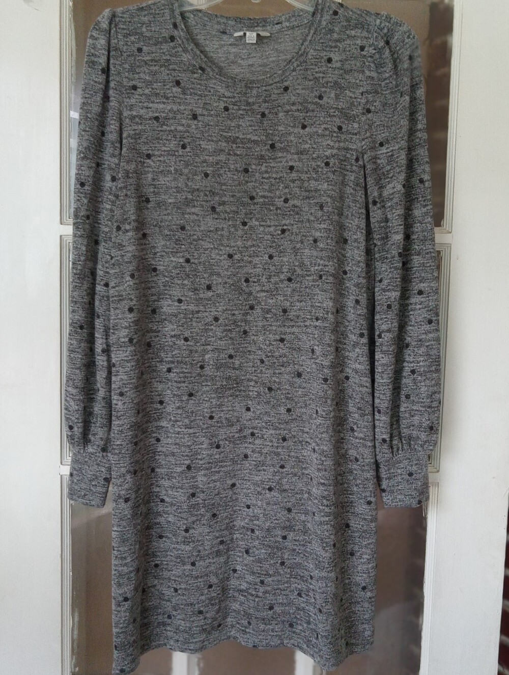 Lucky Brand Gray Polka Dot Cozy Knit Puff Sleeve Dress SZ SP